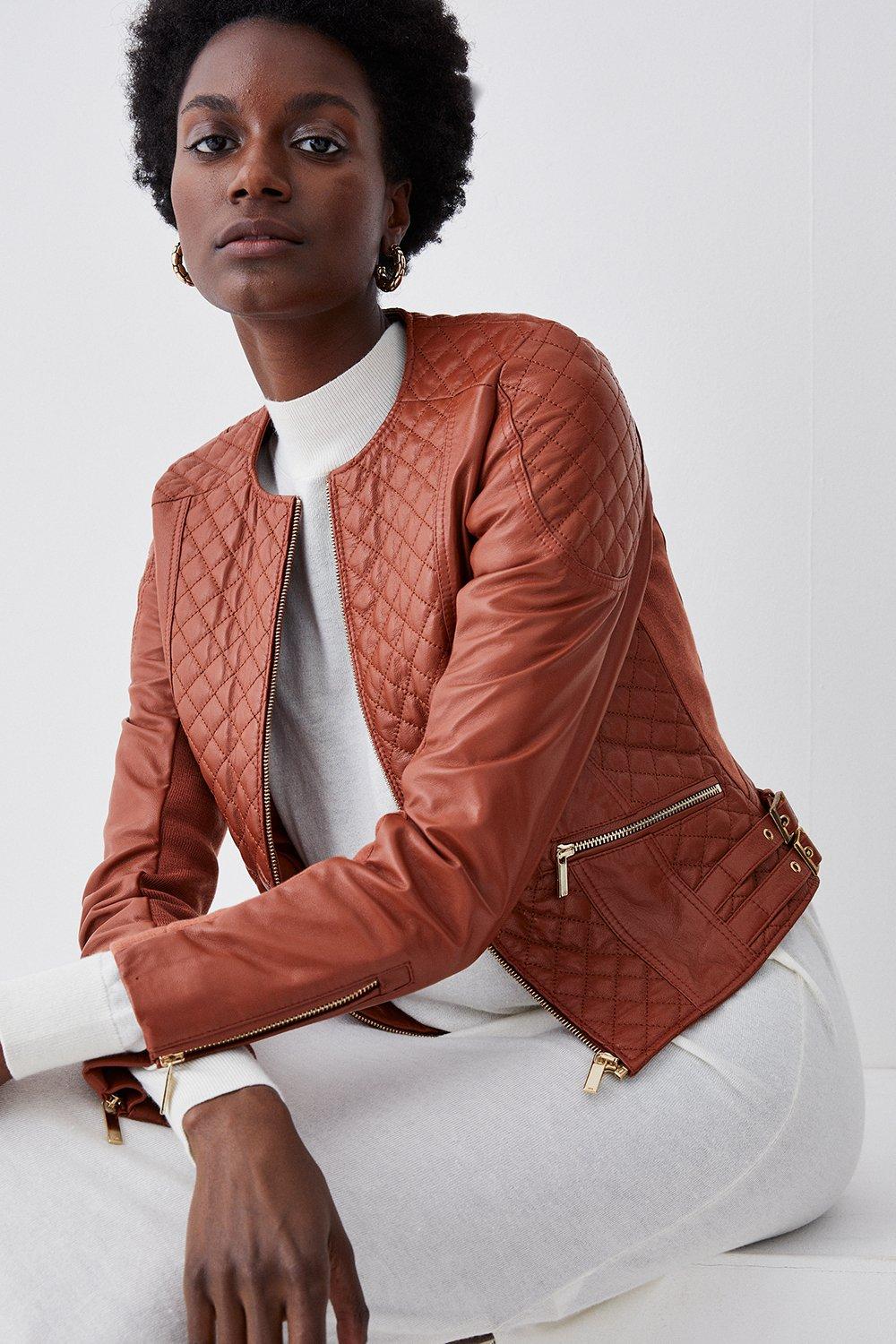 Leather Moto Colorblock Zip Moto Jacket | Karen Millen Leather Moto Colorblock Zip Moto Jacket | Karen Millen